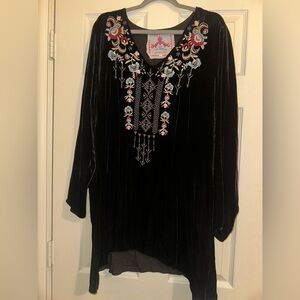 Johnny Was Black Velvet Embroidered Dress - Plus Size
